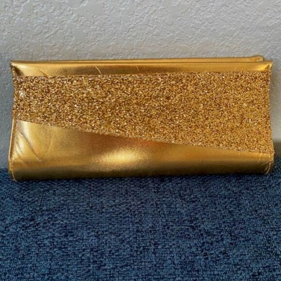 Vintage Handbags - Vintage 70s Disco Shiny GOLD Glitter Sequin Clutch Purse Handbag